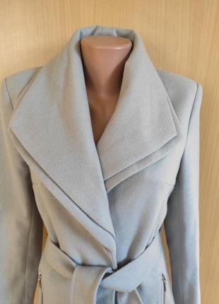 Серое классическое пальто двубортное длинное миди с поясом new look6 фото