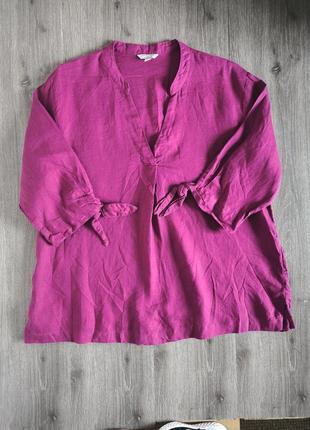 Рубашка блуза лён сиреневая/фуксия 48р2 фото