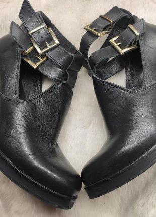 Черные кожаные туфли открыты ботильоны ботинок болсиков челси на каблуке5 фото