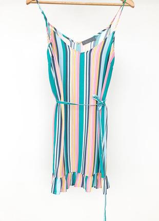 Oasis трендовое летнее платье сарафан мини в полоску с поясом на запах, размер s