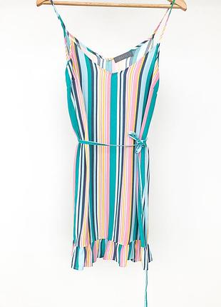 Oasis трендова літня сукня сарафан міні у смужку з поясом на запах, розмір s