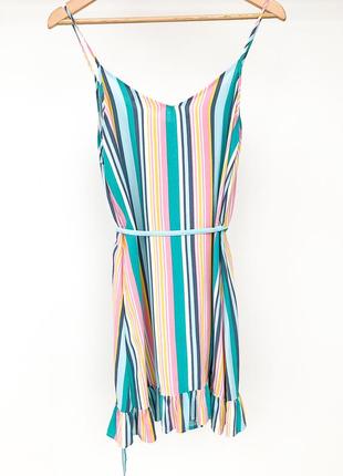 Oasis трендовое летнее платье сарафан мини в полоску с поясом на запах, размер s4 фото