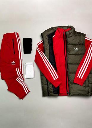 Комплект 5в1 adidas весна-осень, спортивный набор: кофта на молнии + брюки + жилет + 2 пары носков