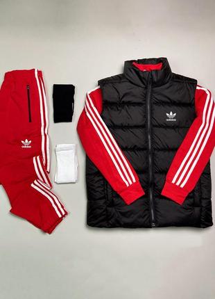 Комплект 5в1 adidas весна-осень, спортивный набор: кофта на молнии + брюки + жилет + 2 пары носков7 фото