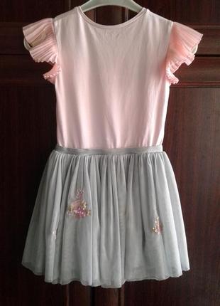 Нарядное платье с фатиновой юбкой с вышивкой и пайетками 4-5 лет 110 см нюанс2 фото