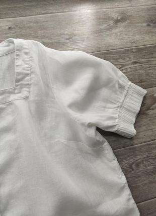 Льняная рубашка с квадратным вырезом и короткими рукавами3 фото