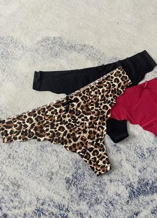Трусики трусы бельё бразилианы бикини женские набор принт леопард красные черные5 фото