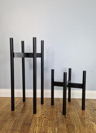 Комплект подставок 2 шт. для вазонов, цветов из дерева wooddecor черного цвета высокая и низкая