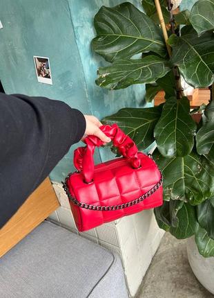 Женская сумка красная сумка красная сумочка среднего размера сумка бочка1 фото
