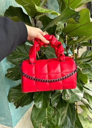 Женская сумка красная сумка красная сумочка среднего размера сумка бочка2 фото