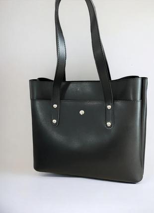 Містка чорна жіноча сумка шопер на плече