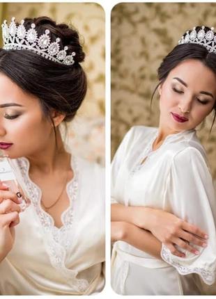 Диадема корона тиара под золото с синими камнями