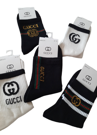 Женские брендовые демисезонные носки в рубчике gucci 🔥36-41р.средней высоты. носки с принтом gucci5 фото
