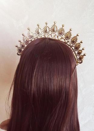 Диадема корона тиара под золото с прозрачными камнями