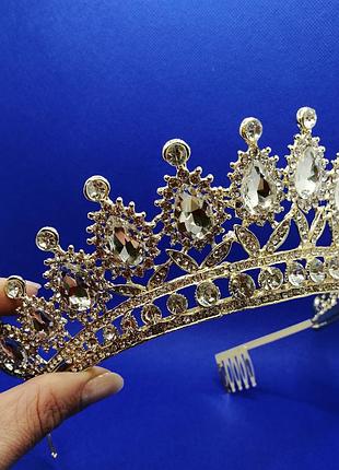 Диадема корона тиара под золото с прозрачными камнями