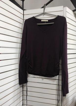 Кофта джемпер жіночий фіолетовий з v вирізом 44 46 s m з широкими рукавами светр сливовий якісний