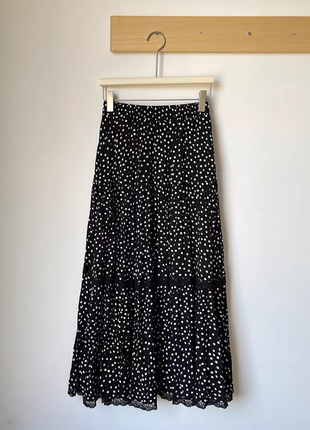 Лето 2024🌞 длинная юбка макси в горох с кружевом трапеция6 фото