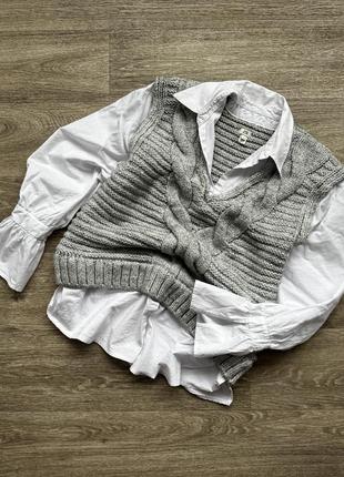Стильний светр об'ємного в'язання теплий із сорочкою жилет river island 38/m9 фото