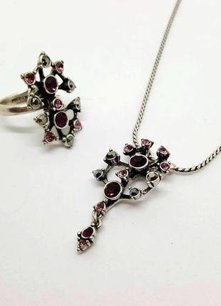 Святковий набір: кільце, кулон на ланцюжку, яскраві кристали і сріблення pilgrim данія