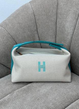 Косметичка сумка эрмес серая с бирюзовым hermes1 фото