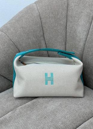 Косметичка сумка ермес сіра з бірюзовим hermes