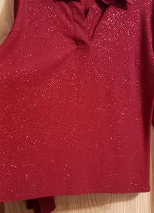 Блуза трикотажная тёмно красная с люрексом3 фото