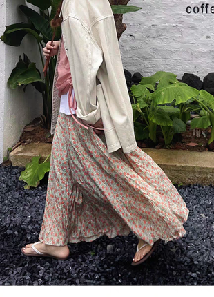 Длинная юбка с карманами макси цветы легкая летняя6 фото