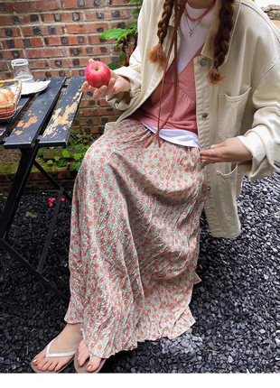 Длинная юбка с карманами макси цветы легкая летняя4 фото