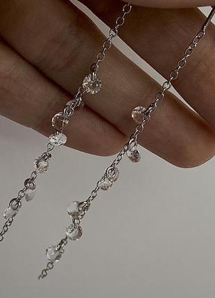 Серебряные серьги-протяжки с цирконием3 фото