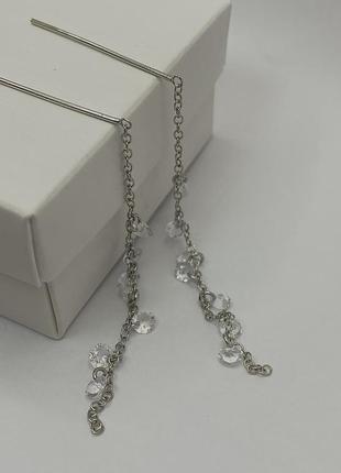 Серебряные серьги-протяжки с цирконием5 фото