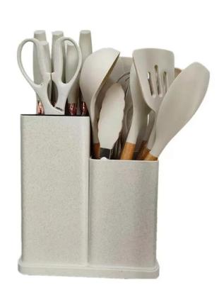 Кухонний набір ножів та аксесуарів kitchenware set 20 предметів молочний3 фото