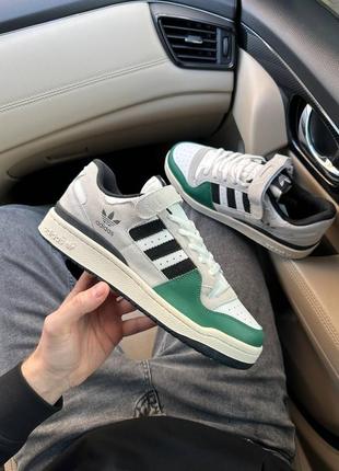 Мужские кроссовки белые с зеленым adidas forum 84 low white grey green