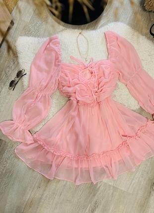 Рожеве плаття сукня розова шифонова з обʼємними рукавами міні вечірня романтична missguided5 фото
