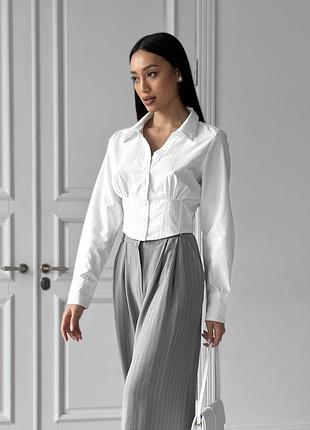 Біла базова сорочка корсетного типу женская белая блуза *люкс якiсть