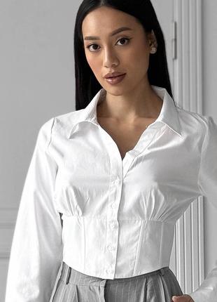 Біла базова сорочка корсетного типу женская белая блуза *люкс якiсть4 фото