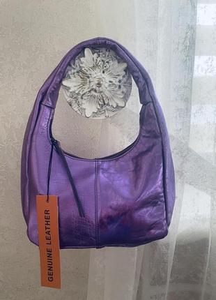 Кожа!!! новая кожаная сумка металлик фиолетовый сиреневый!!!3 фото
