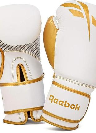 Боксерські рукавички reebok boxing gloves білий, золото чол 14 унцій