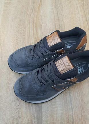 Кроссовки new balance 574 серые с бронзой7 фото