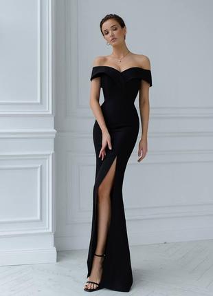 Платье с открытыми плечами длинное макси в пол приталенное по фигуре корсетное вечернее нарядное свадебное чёрное красное бежевое белое1 фото