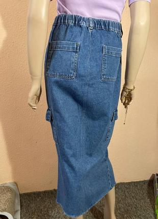 Джинсовая длинная юбка юбка с карманами5 фото