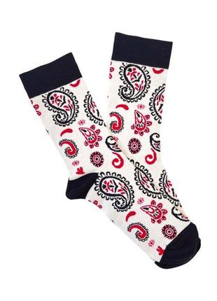 Шкарпетки rao socks йога пейслі (39-41) бежеві з червоно-чорним візерунком2 фото