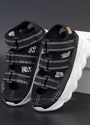 Чоловічі versace sandals, сандалі версаче, сандалі versace, чоловічі чорні versace сандалі унісекс чорні версачі чейн реакт