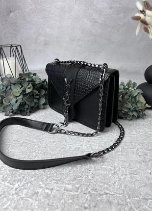 Женская сумка saint laurent (ysl) black reptile на цепочке. брендовые женские сумочки кожаны2 фото