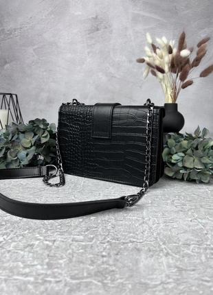 Женская сумка saint laurent (ysl) black reptile на цепочке. брендовые женские сумочки кожаны4 фото