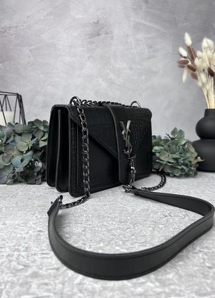 Женская сумка saint laurent (ysl) black reptile на цепочке. брендовые женские сумочки кожаны3 фото