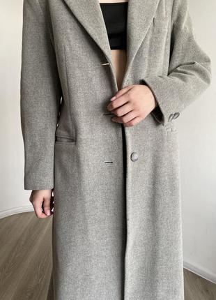 Пальто шерсть кашемир длинное серое8 фото