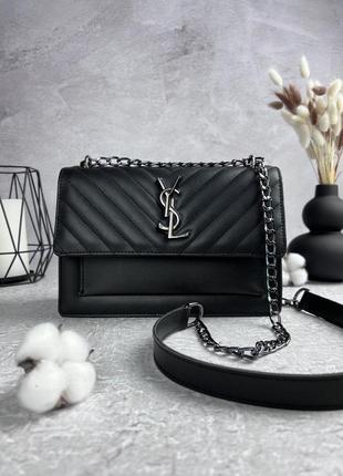 Женская сумка saint laurent (ysl) black nickel диагональ на цепочке. брендовые женские сумочки кожаные