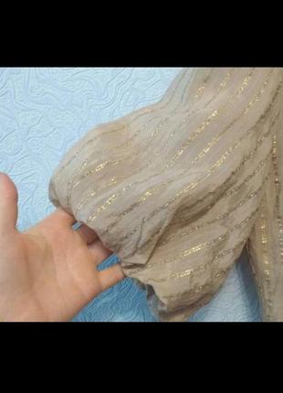 Легка шовкова блуза бежева в золотисту смужку ( люрекс)4 фото