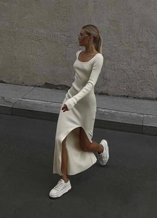 Элегантное женственное платье облегающее с разрезом ноге рубчик базовая8 фото