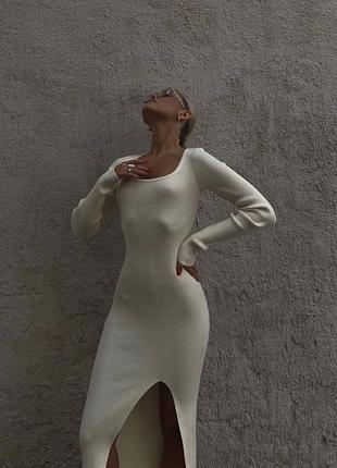 Элегантное женственное платье облегающее с разрезом ноге рубчик базовая5 фото